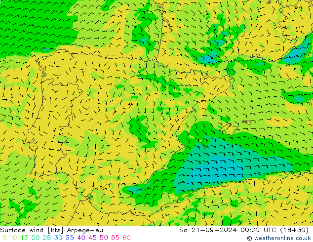 Wind 10 m Arpege-eu za 21.09.2024 00 UTC