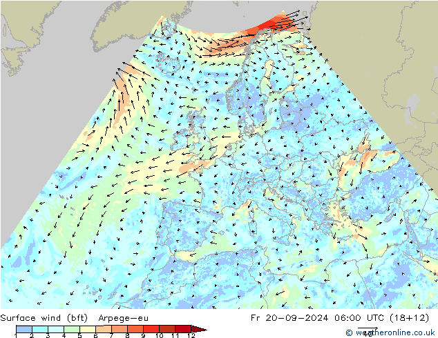 Bodenwind (bft) Arpege-eu Fr 20.09.2024 06 UTC