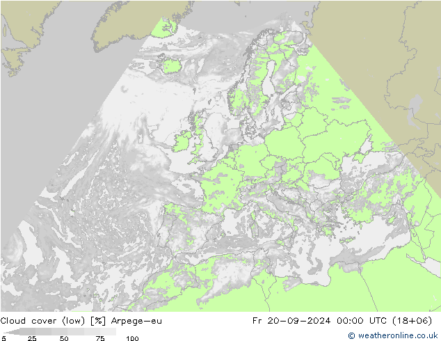 Cloud cover (low) Arpege-eu Fr 20.09.2024 00 UTC