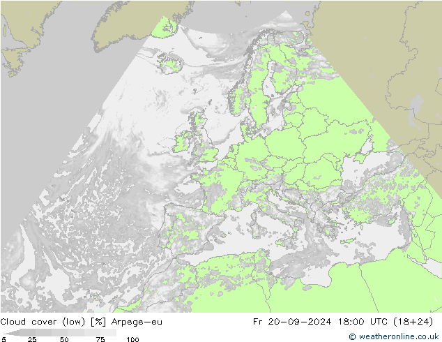 Bewolking (Laag) Arpege-eu vr 20.09.2024 18 UTC