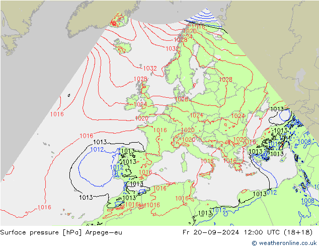 приземное давление Arpege-eu пт 20.09.2024 12 UTC