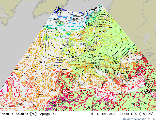 Theta-e 850hPa Arpege-eu Per 19.09.2024 21 UTC