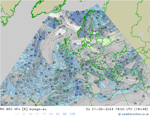 RH 850 hPa Arpege-eu  21.09.2024 18 UTC