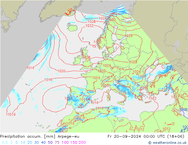 Précipitation accum. Arpege-eu ven 20.09.2024 00 UTC