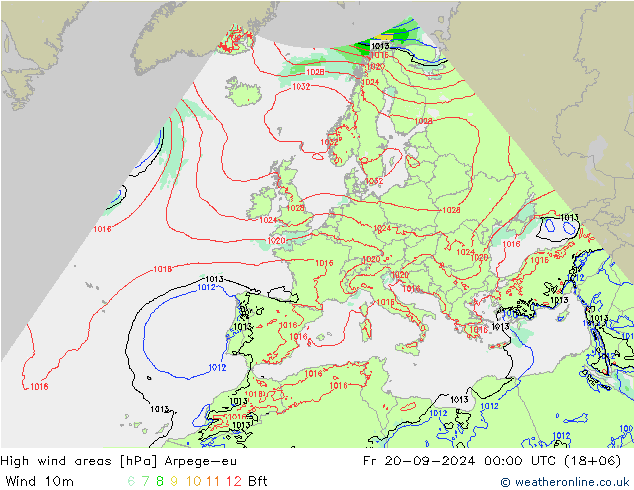 High wind areas Arpege-eu Fr 20.09.2024 00 UTC