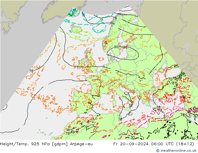 Height/Temp. 925 hPa Arpege-eu Fr 20.09.2024 06 UTC