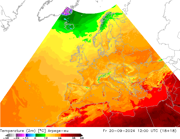 карта температуры Arpege-eu пт 20.09.2024 12 UTC