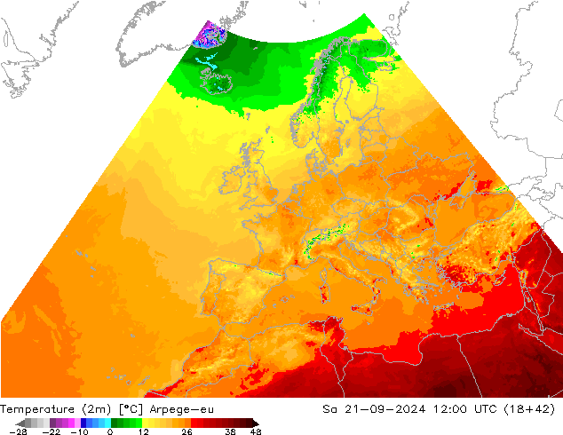 Sıcaklık Haritası (2m) Arpege-eu Cts 21.09.2024 12 UTC