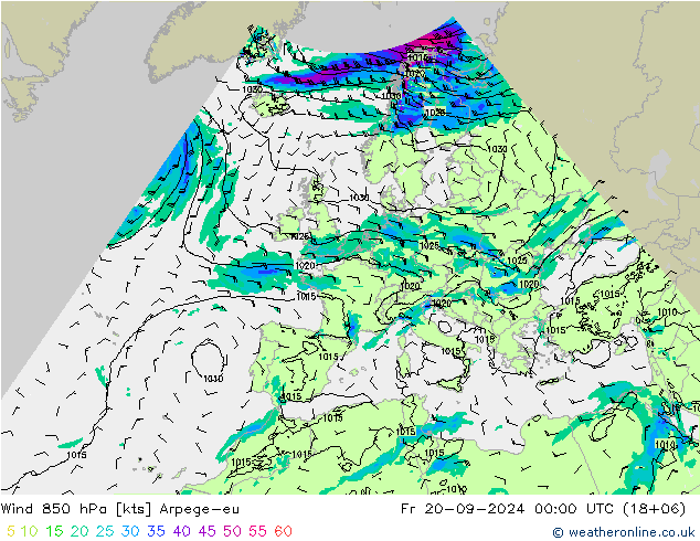 Vent 850 hPa Arpege-eu ven 20.09.2024 00 UTC