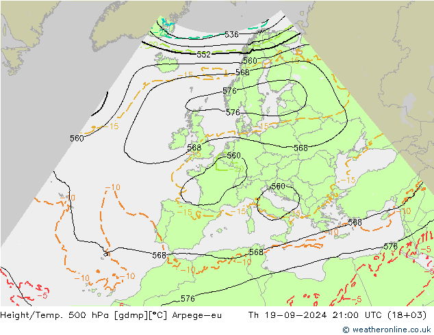 Height/Temp. 500 hPa Arpege-eu Th 19.09.2024 21 UTC