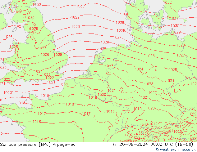 Atmosférický tlak Arpege-eu Pá 20.09.2024 00 UTC