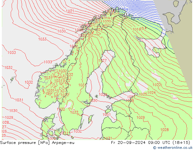 Atmosférický tlak Arpege-eu Pá 20.09.2024 09 UTC