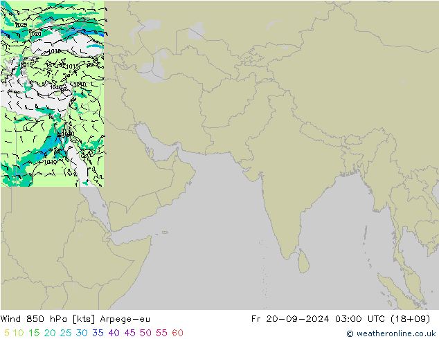 Wind 850 hPa Arpege-eu Pá 20.09.2024 03 UTC