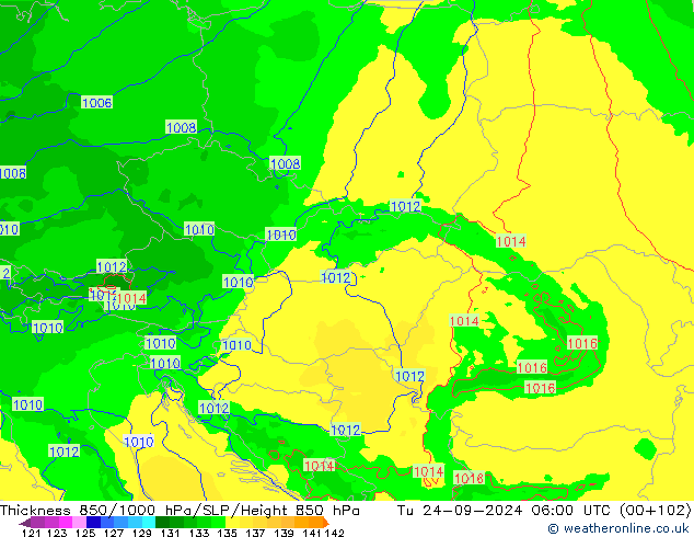 Schichtdicke 850-1000 hPa Arpege-eu Di 24.09.2024 06 UTC