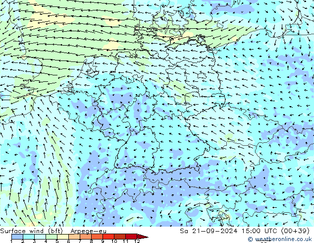 Bodenwind (bft) Arpege-eu Sa 21.09.2024 15 UTC