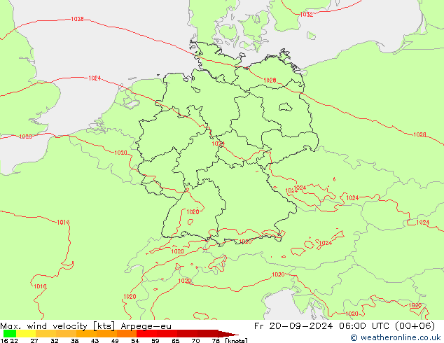 Max. wind velocity Arpege-eu pt. 20.09.2024 06 UTC