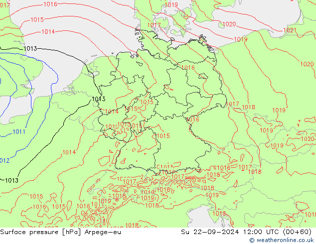 Surface pressure Arpege-eu Su 22.09.2024 12 UTC