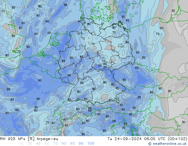 Humedad rel. 925hPa Arpege-eu mar 24.09.2024 06 UTC