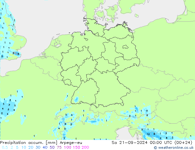 Précipitation accum. Arpege-eu sam 21.09.2024 00 UTC