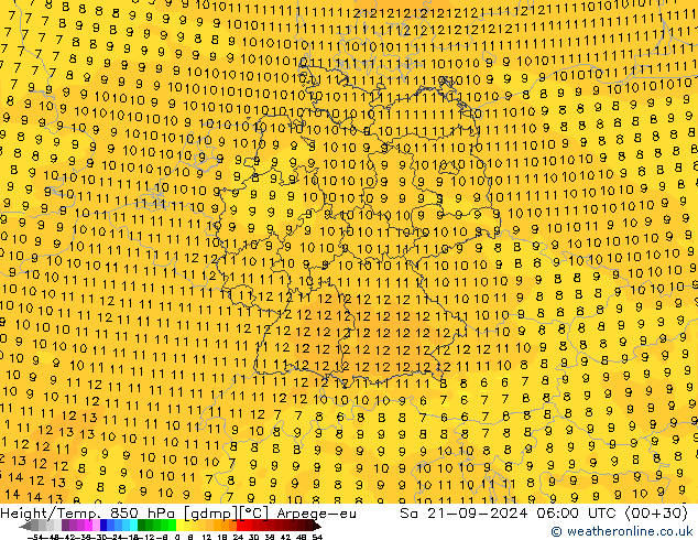 Height/Temp. 850 hPa Arpege-eu Sáb 21.09.2024 06 UTC