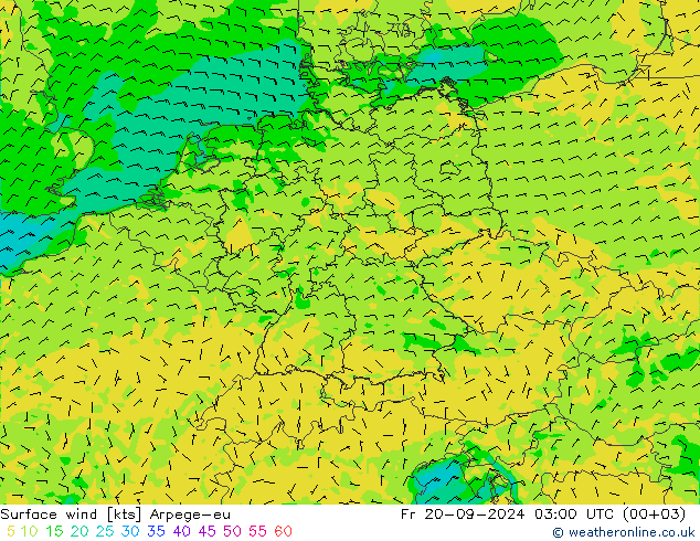 Surface wind Arpege-eu Pá 20.09.2024 03 UTC