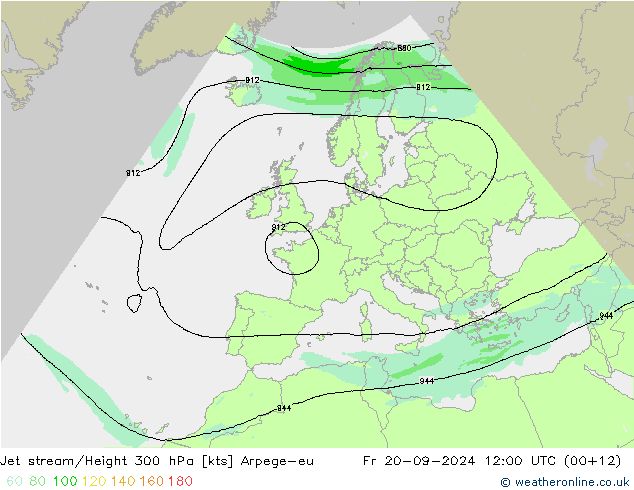 Jet stream/Height 300 hPa Arpege-eu Fr 20.09.2024 12 UTC