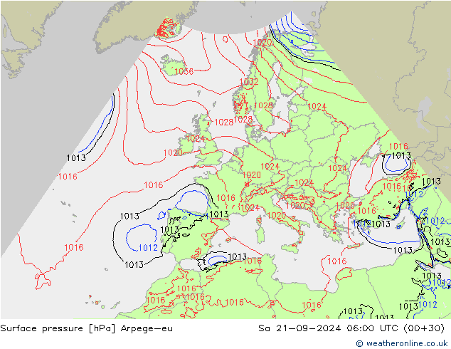 Surface pressure Arpege-eu Sa 21.09.2024 06 UTC