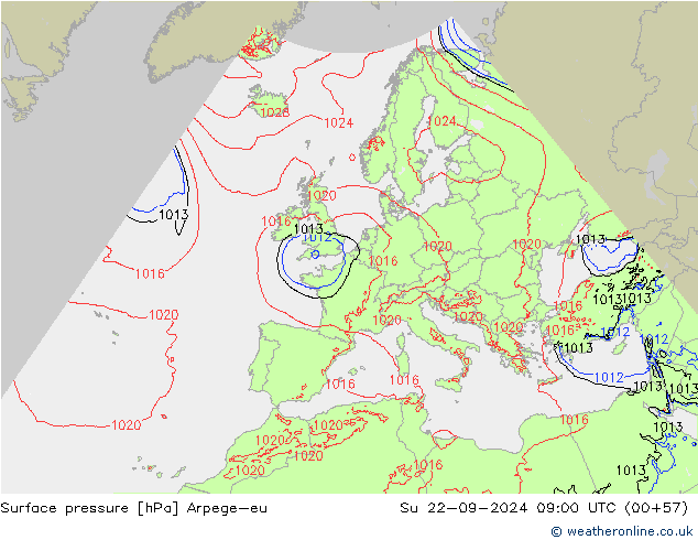 Atmosférický tlak Arpege-eu Ne 22.09.2024 09 UTC