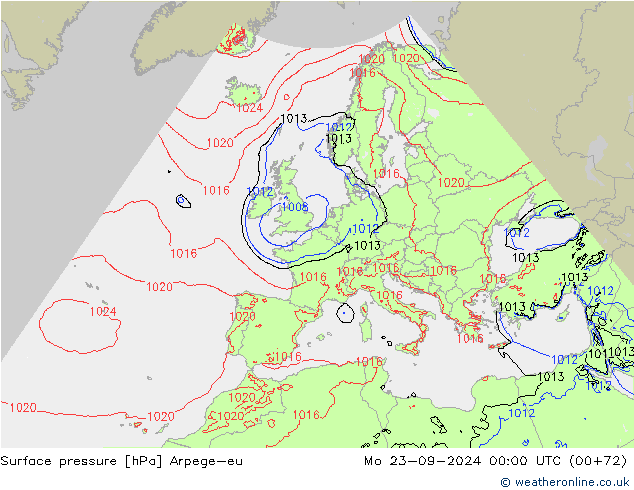 Surface pressure Arpege-eu Mo 23.09.2024 00 UTC