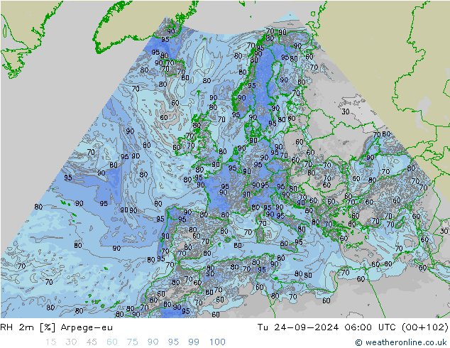 RH 2m Arpege-eu Di 24.09.2024 06 UTC