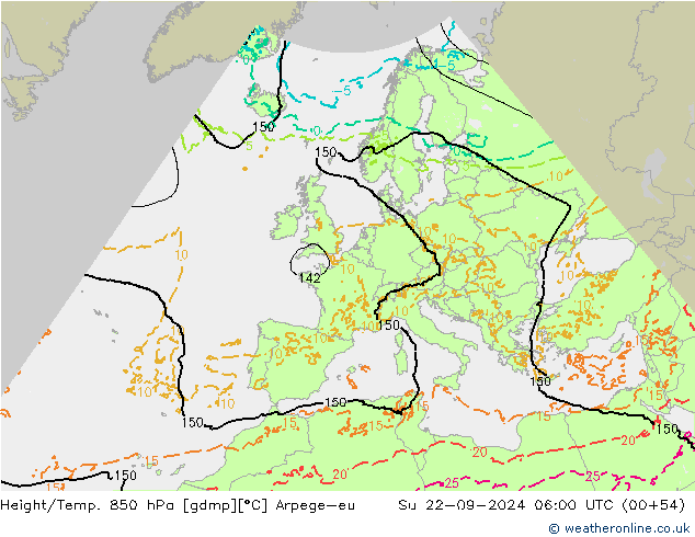 Height/Temp. 850 hPa Arpege-eu Su 22.09.2024 06 UTC