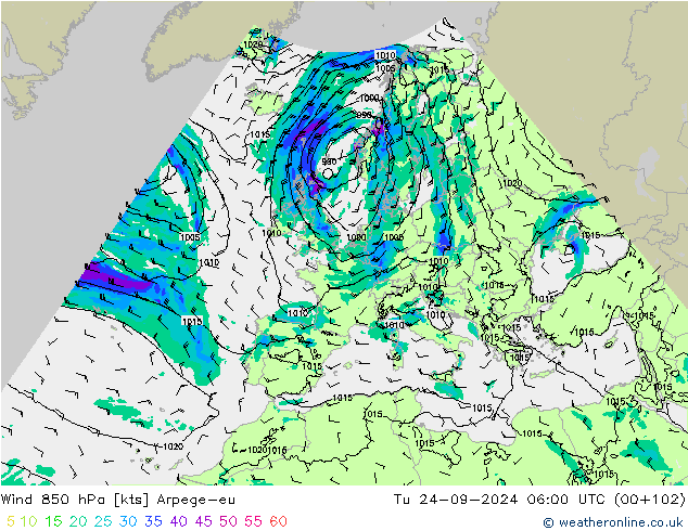  850 hPa Arpege-eu  24.09.2024 06 UTC