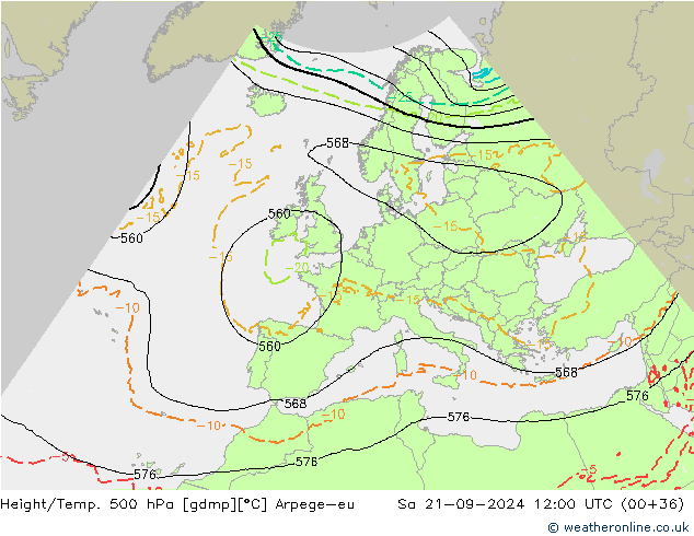 Height/Temp. 500 hPa Arpege-eu sab 21.09.2024 12 UTC