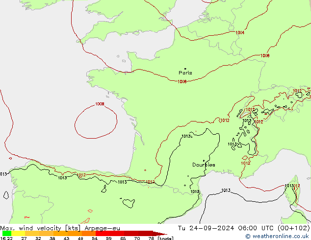 Windböen Arpege-eu Di 24.09.2024 06 UTC