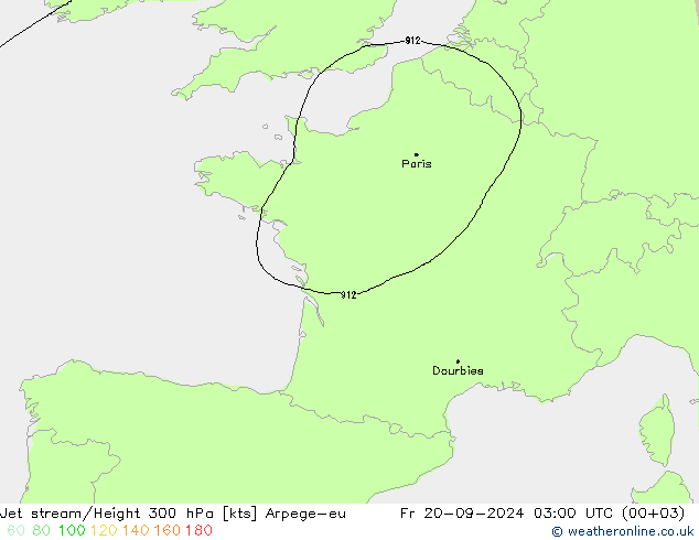 Jet stream/Height 300 hPa Arpege-eu Fr 20.09.2024 03 UTC