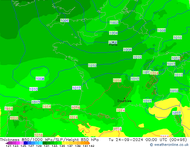 Thck 850-1000 hPa Arpege-eu Tu 24.09.2024 00 UTC