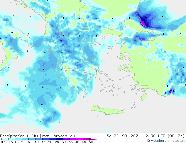 Precipitation (12h) Arpege-eu Sa 21.09.2024 00 UTC