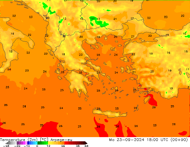 Temperatura (2m) Arpege-eu lun 23.09.2024 18 UTC