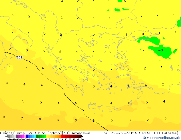 Height/Temp. 700 hPa Arpege-eu Su 22.09.2024 06 UTC