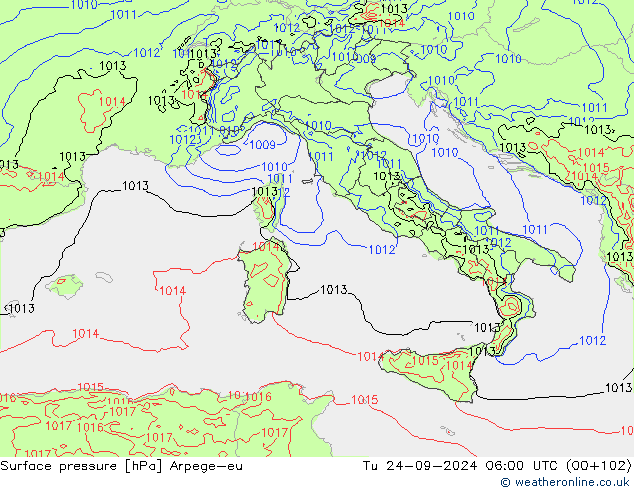 Surface pressure Arpege-eu Tu 24.09.2024 06 UTC