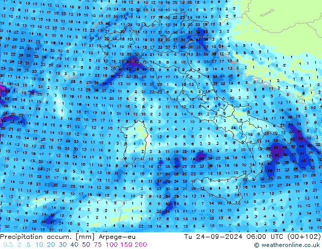 Precipitation accum. Arpege-eu Ter 24.09.2024 06 UTC