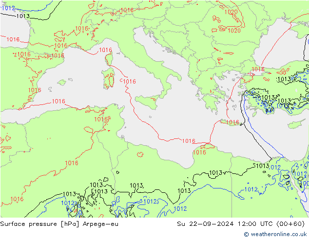 Atmosférický tlak Arpege-eu Ne 22.09.2024 12 UTC