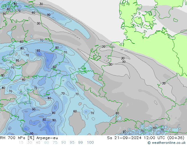 RH 700 hPa Arpege-eu So 21.09.2024 12 UTC