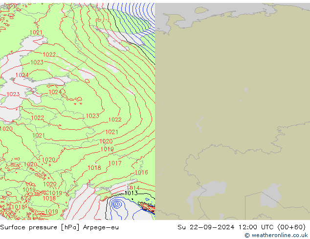 Surface pressure Arpege-eu Su 22.09.2024 12 UTC