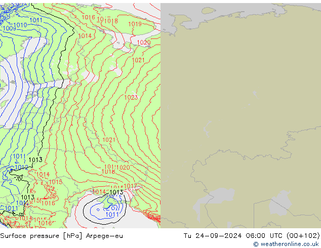 Surface pressure Arpege-eu Tu 24.09.2024 06 UTC