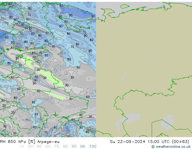 RH 850 hPa Arpege-eu Dom 22.09.2024 15 UTC