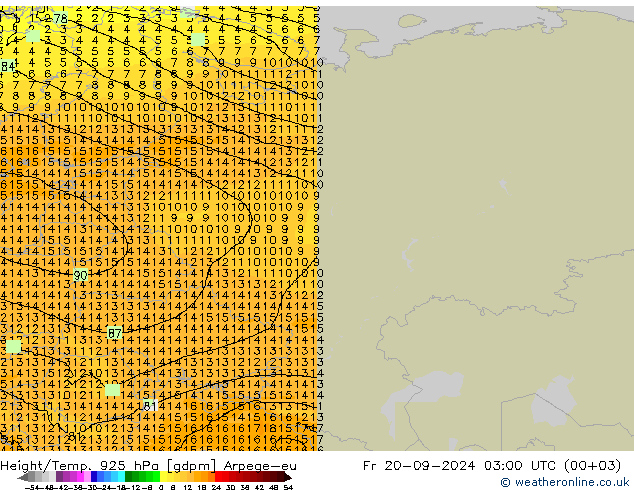 Height/Temp. 925 hPa Arpege-eu  20.09.2024 03 UTC