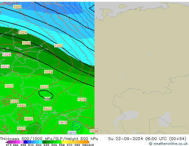 Schichtdicke 500-1000 hPa Arpege-eu So 22.09.2024 06 UTC