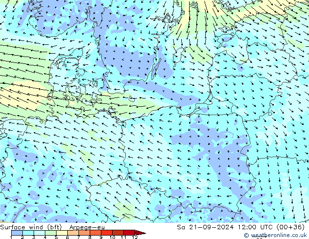 Surface wind (bft) Arpege-eu Sa 21.09.2024 12 UTC