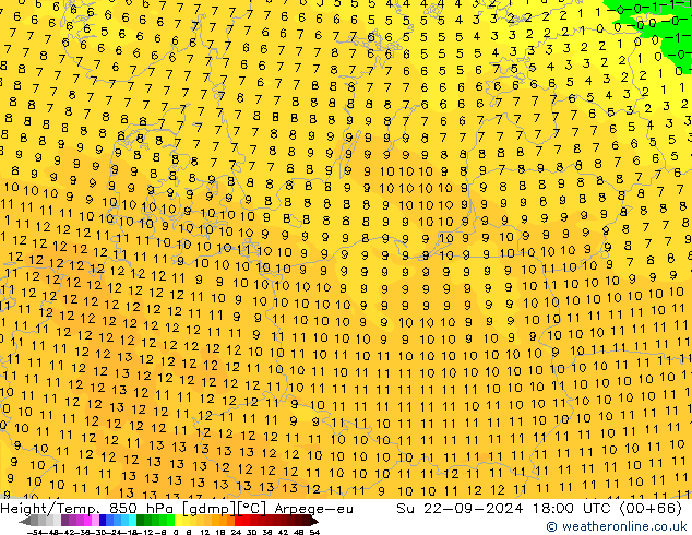 Height/Temp. 850 hPa Arpege-eu Su 22.09.2024 18 UTC